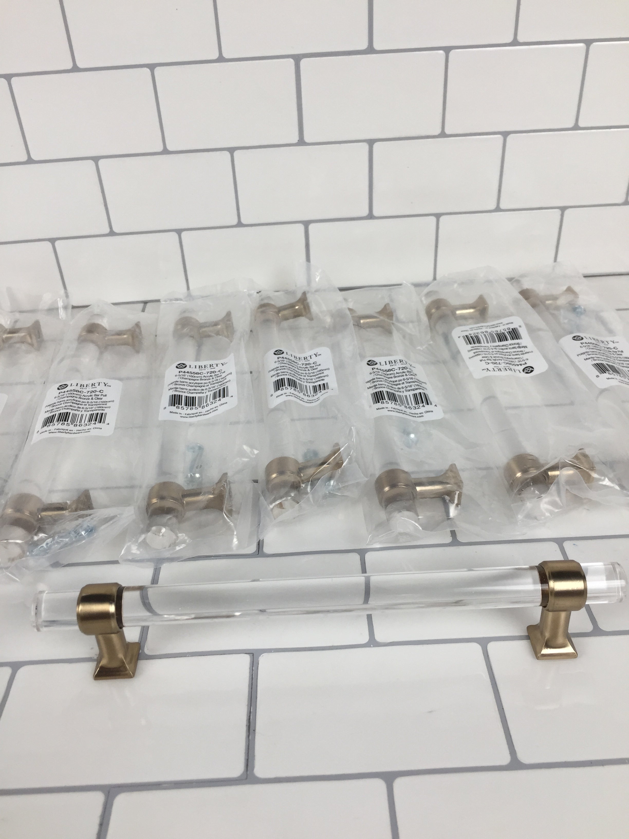 Acrylic Bar 6-5/16 in. Champagne Bronze and Clear Acrylic Drawer Pull (7443437617390)